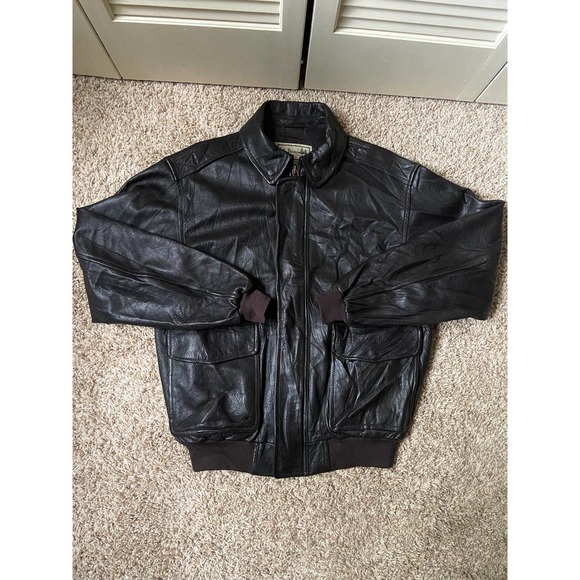 Vintage LL Bean Goatskin Black Leather A-2 Flight Full Zip Jacket Men’s Size L - Picture 10 of 11